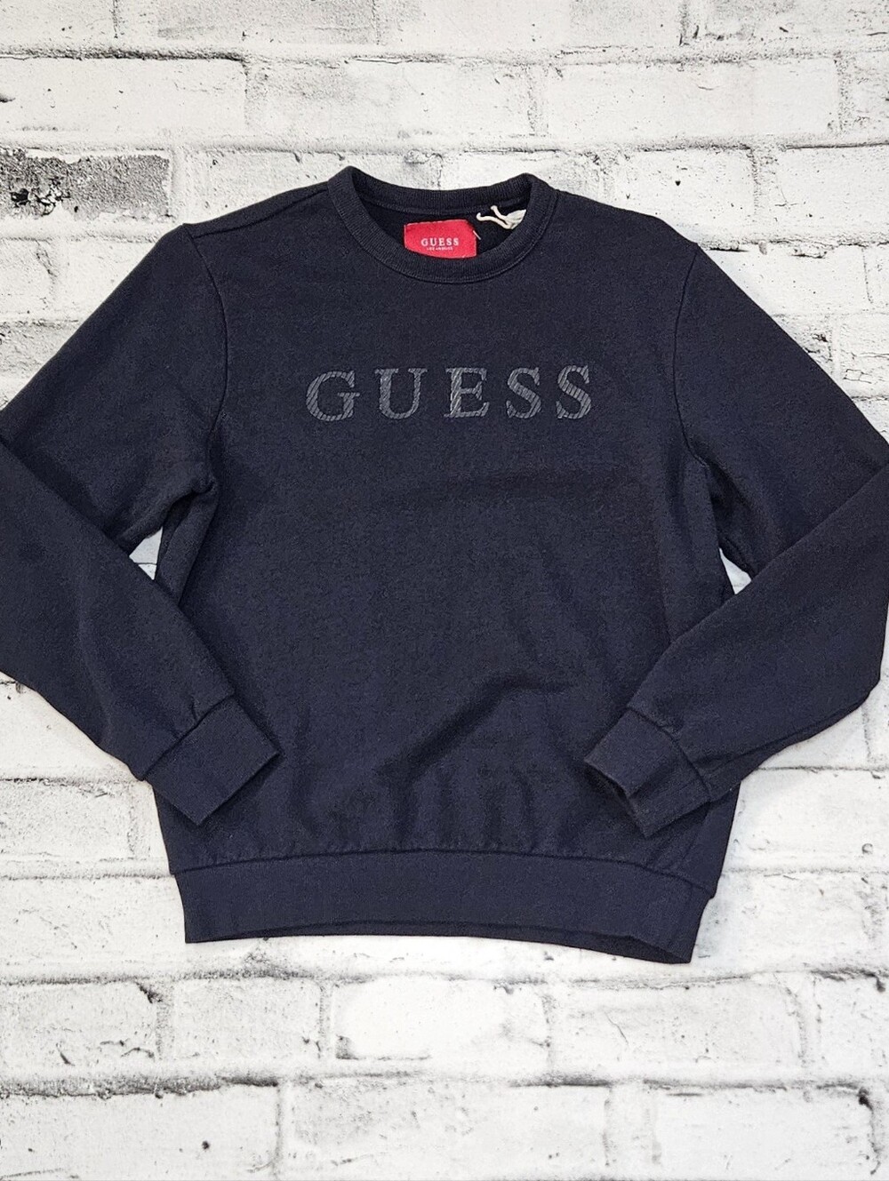 GUESS Los Angeles Logo Crewneck Sweatshirt Black Cotton Size Small